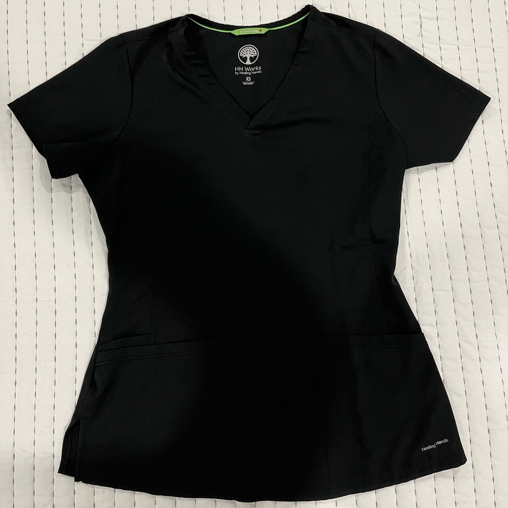 Black healing hands scrub top XS
